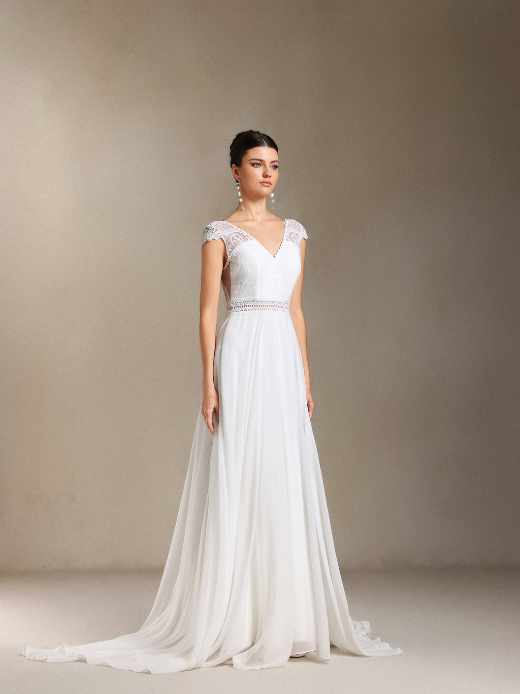 Eudora Lace Chiffon V-neck Backless maxi wedding dress	