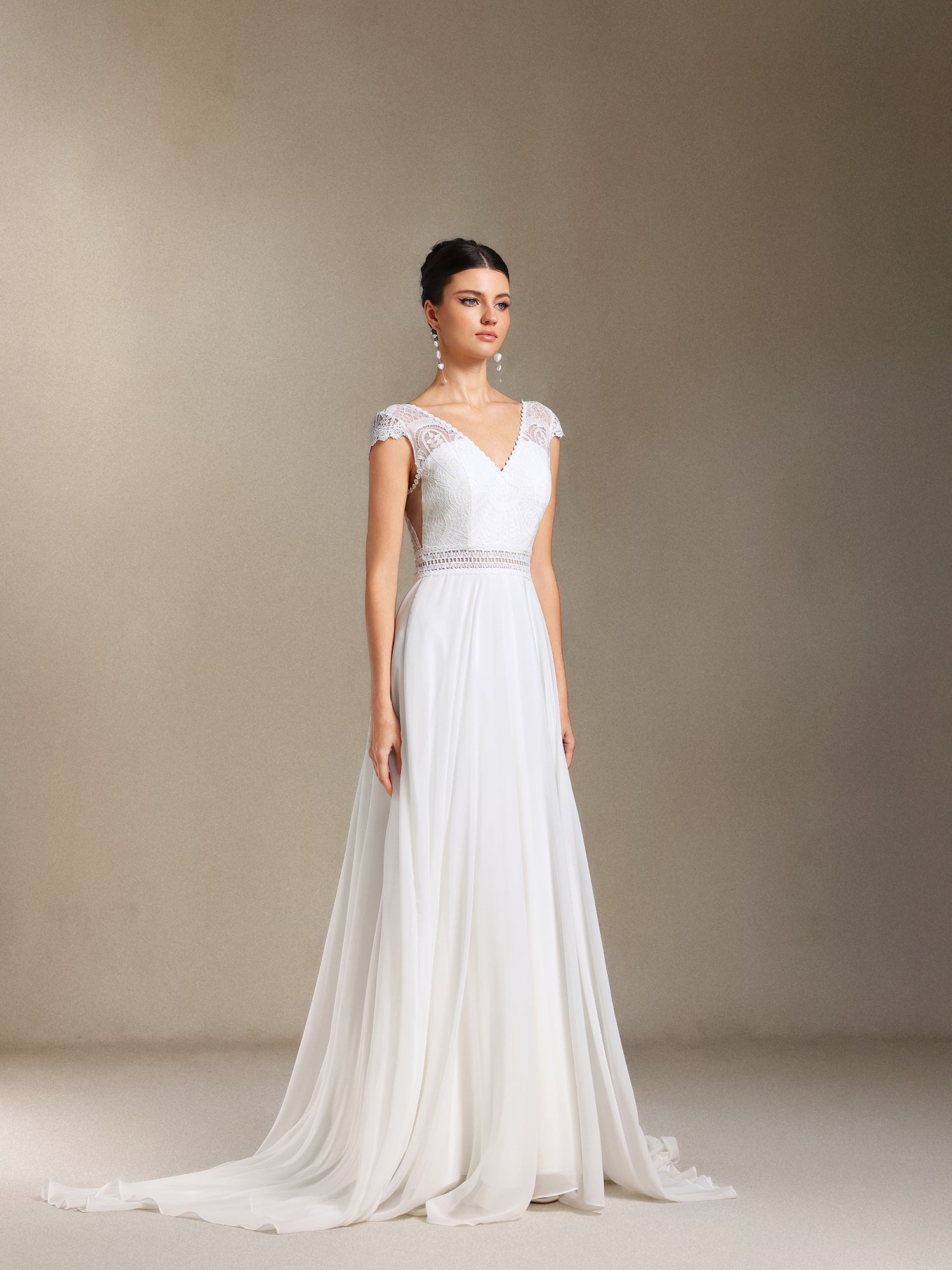 Eudora Lace Chiffon V-neck Backless maxi wedding dress	