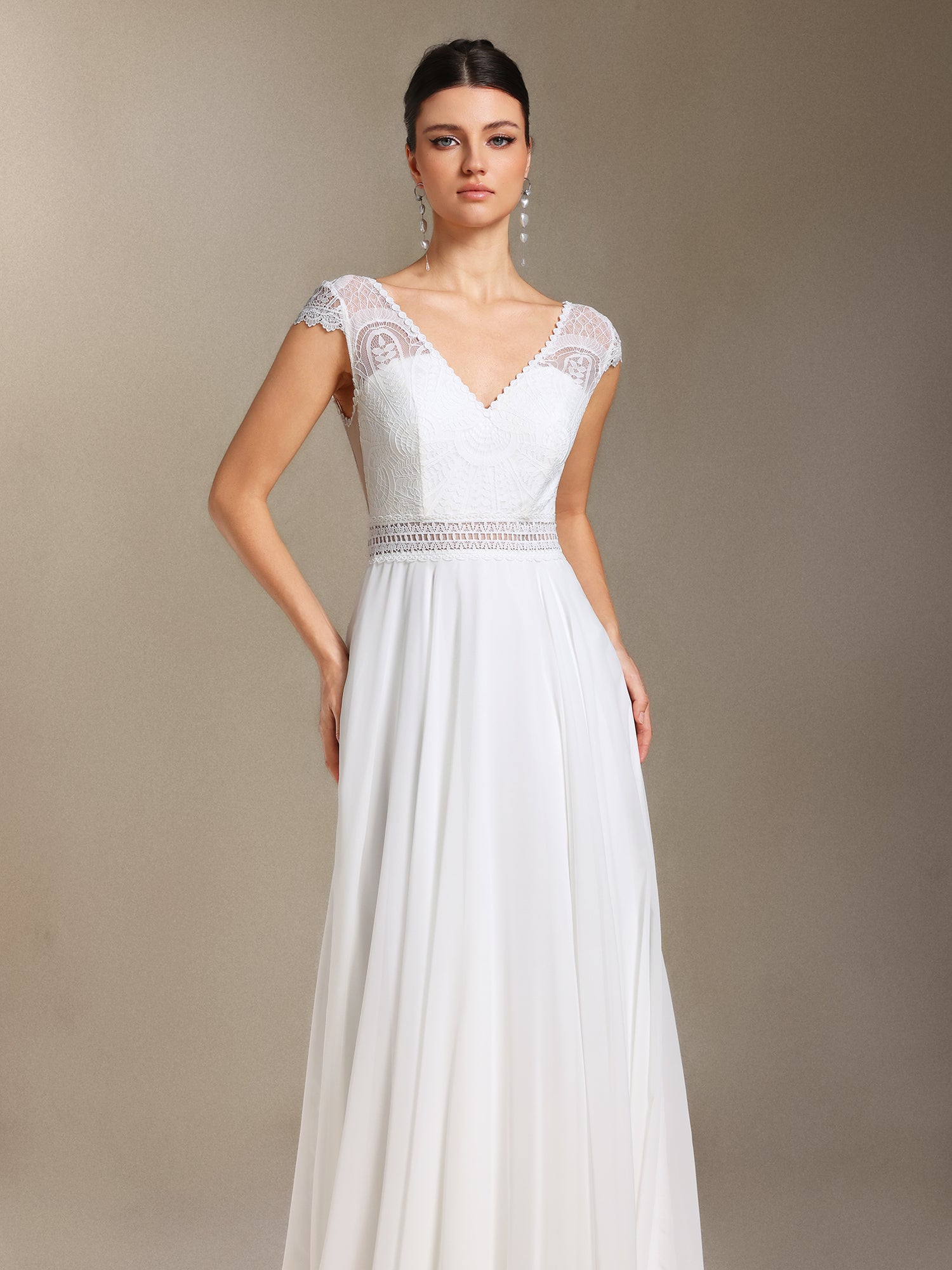 Eudora Lace Chiffon V-neck Backless maxi wedding dress	
