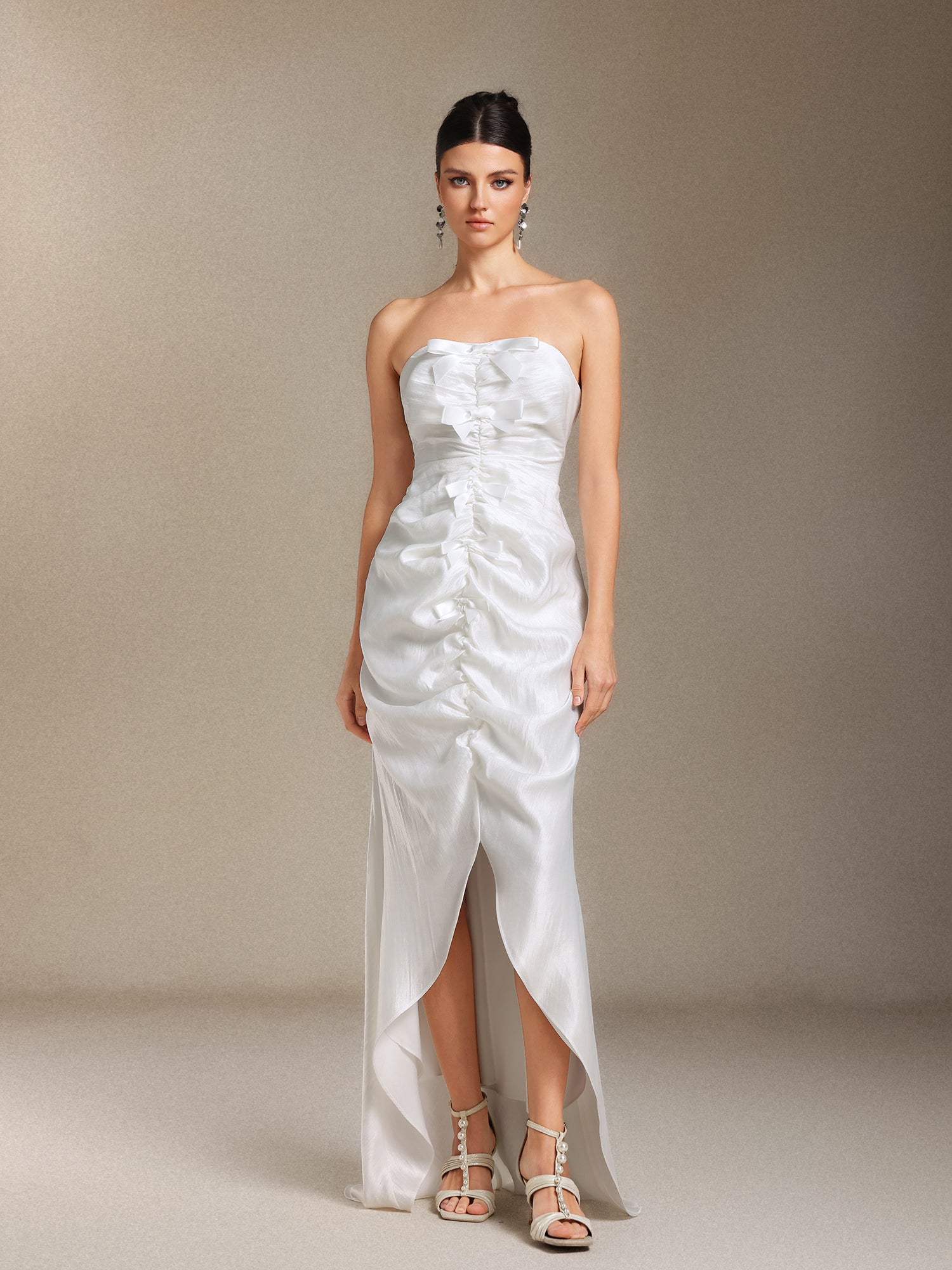 Lexy Chest smearing Fold Bow Slit maxi formal dress	