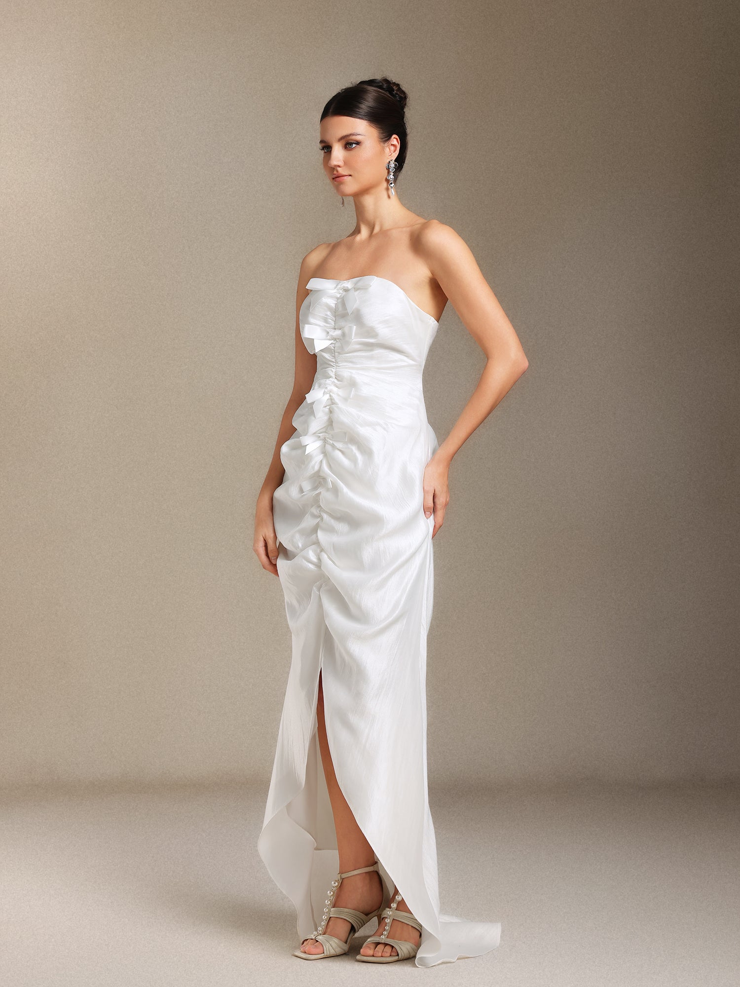 Lexy Chest smearing Fold Bow Slit maxi formal dress	