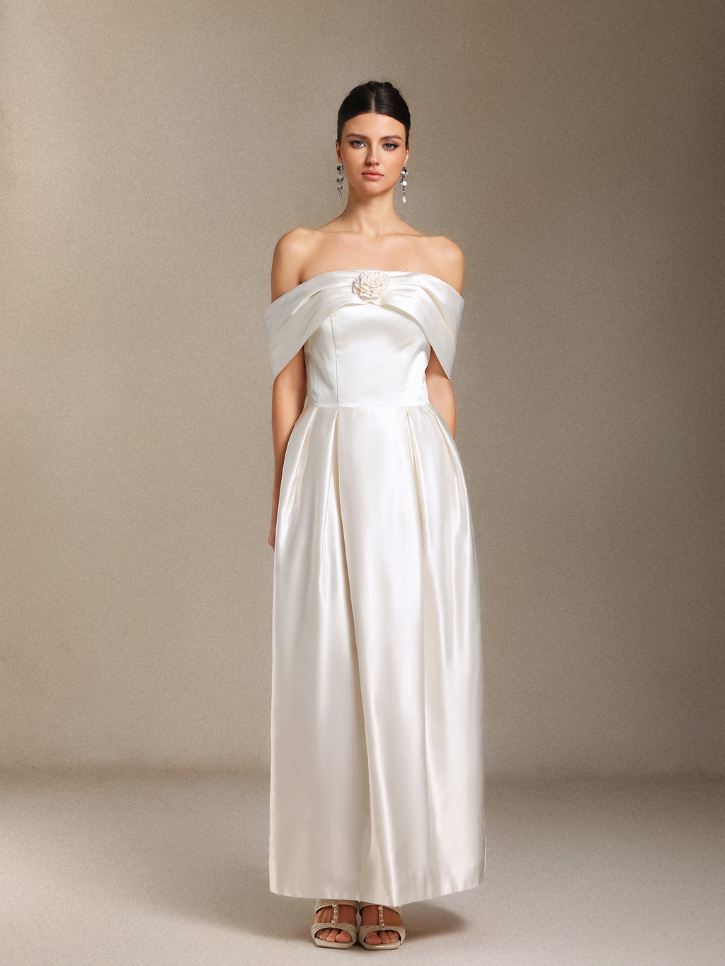 Oly Bare shoulders Flower Straight cylinder maxi formal dress	