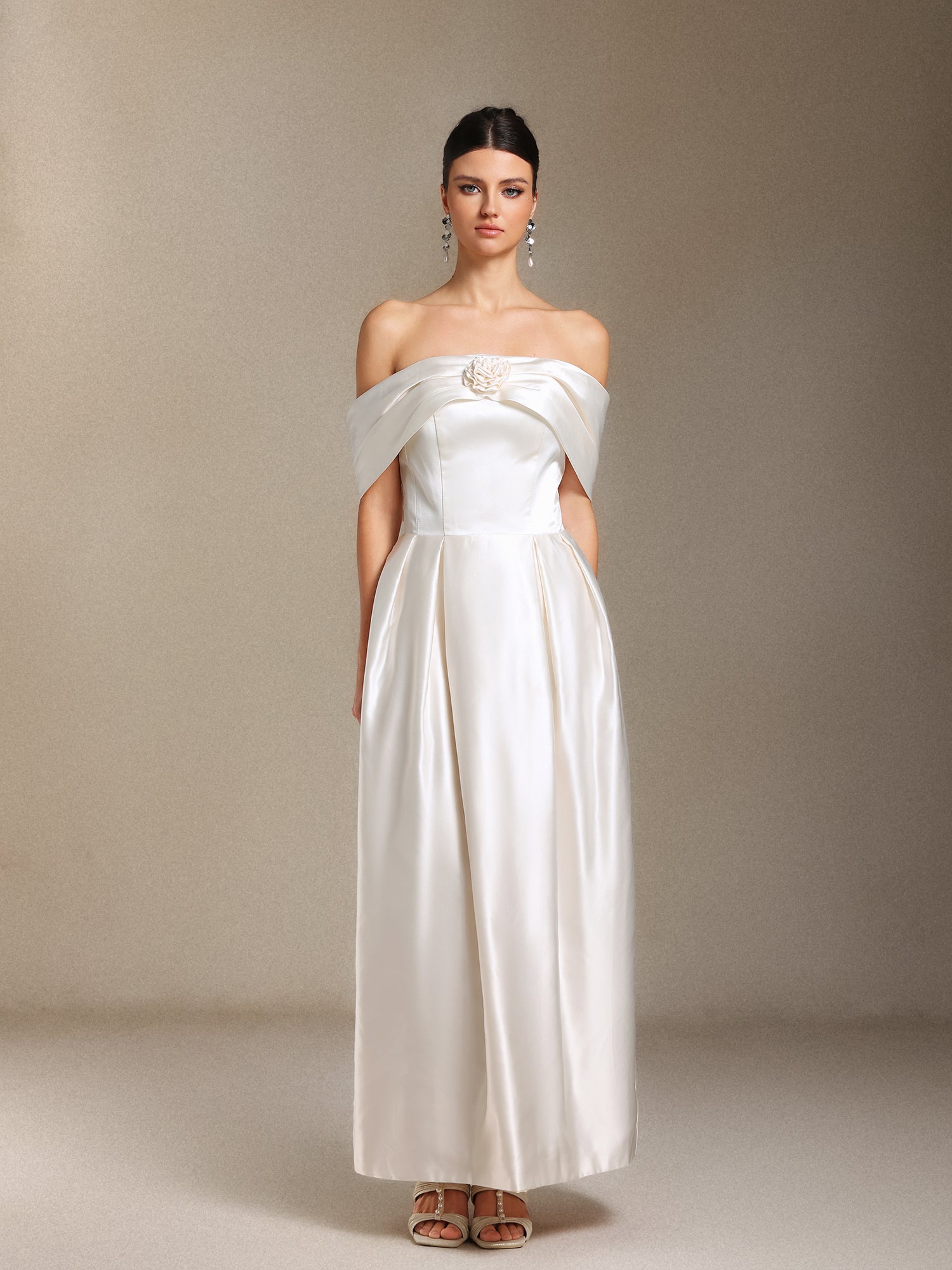 Oly Bare shoulders Flower Straight cylinder maxi formal dress	