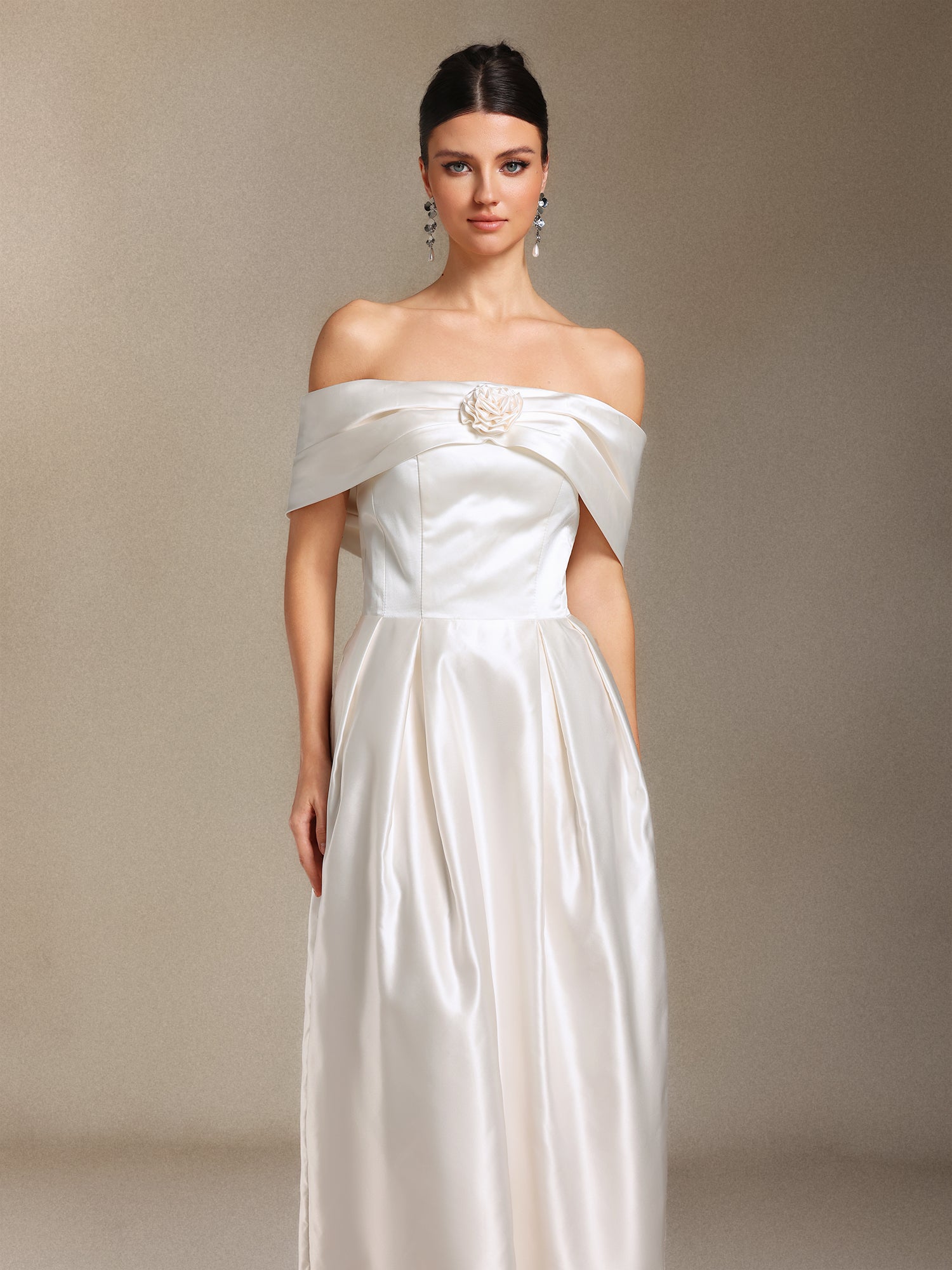 Oly Bare shoulders Flower Straight cylinder maxi formal dress	