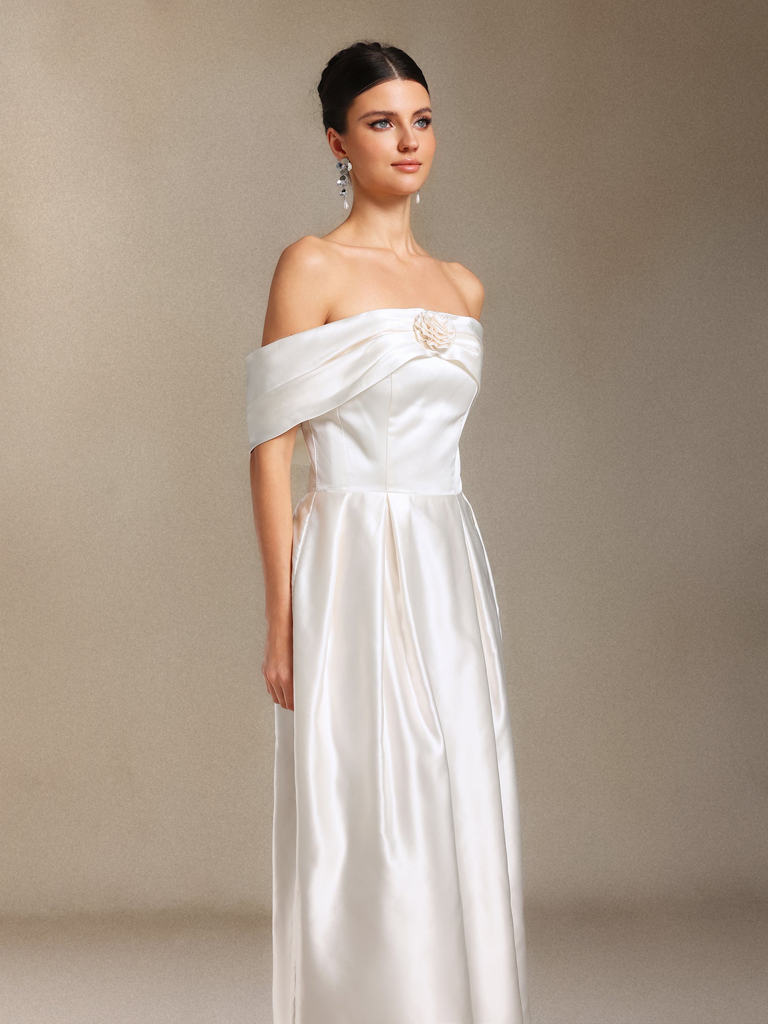 Oly Bare shoulders Flower Straight cylinder maxi formal dress	