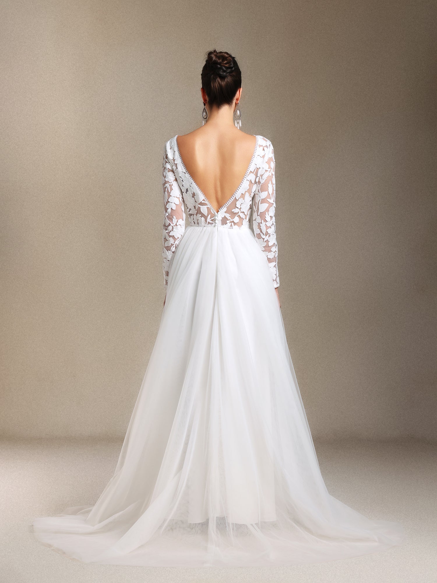 Gilda Long sleeves LaceMesh yarn Trailing maxi wedding dress	