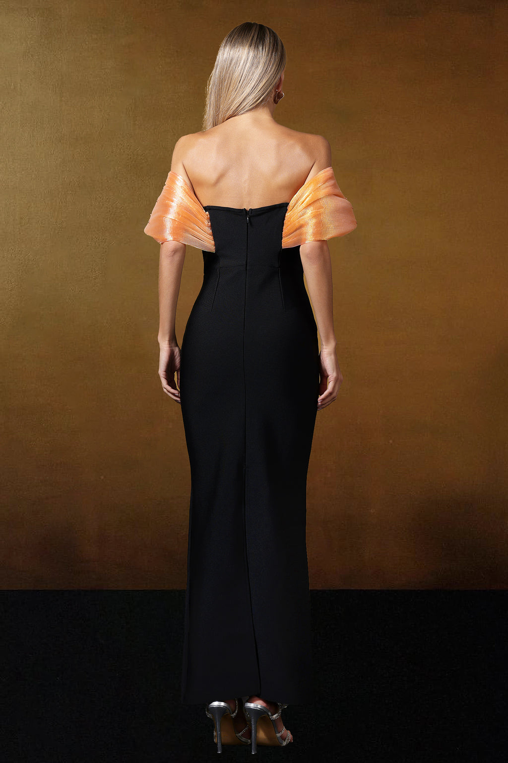 Off Shoulder Pearl Bandage Maxi Orange Dress	