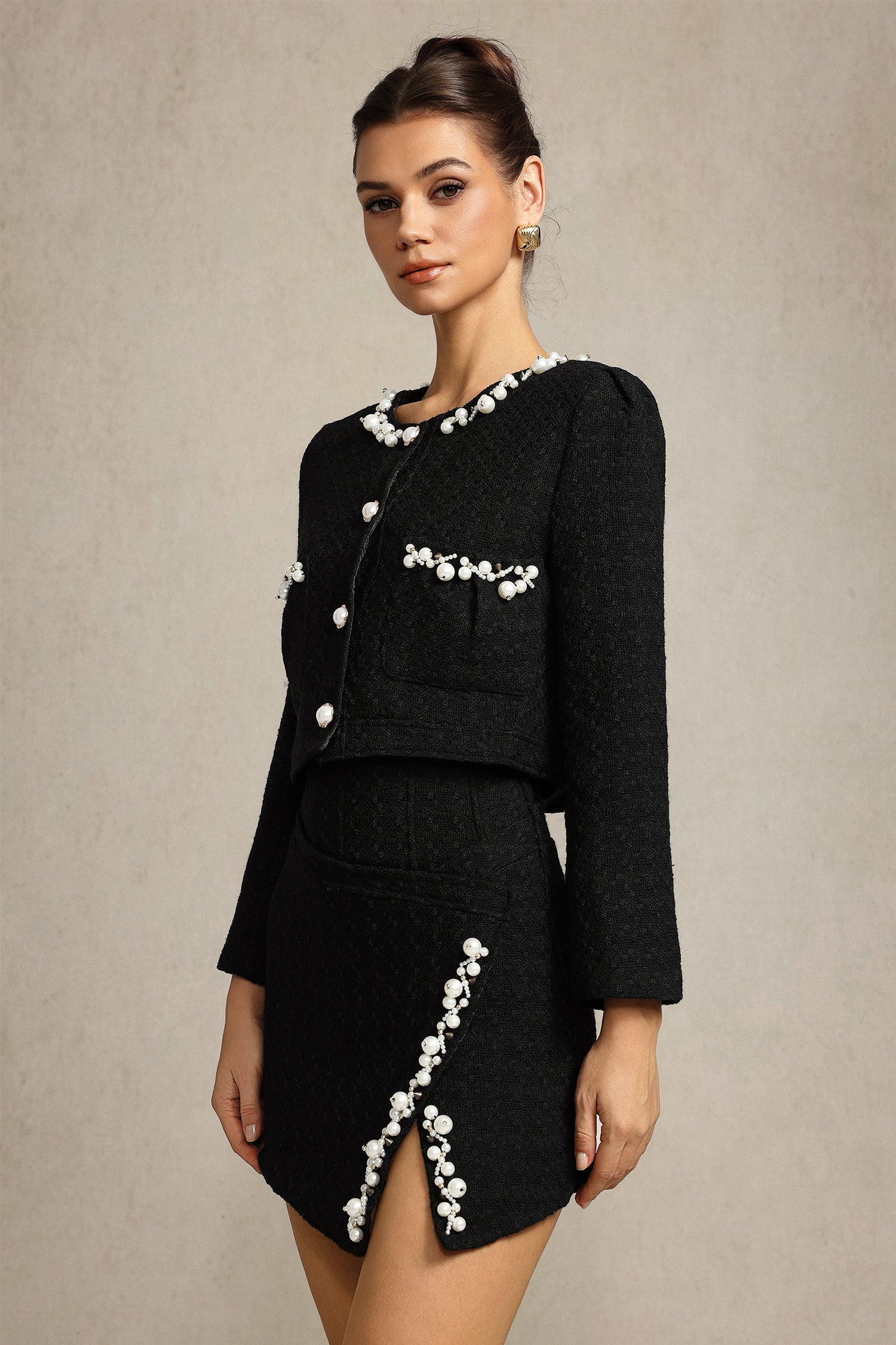 Wola Long Sleeves Pearl Top And Skirt Two-Piece Set	