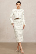 Lucretia Round Neck Long Sleeves Sequin Pearl Top And Skirt Two-Piece Set	