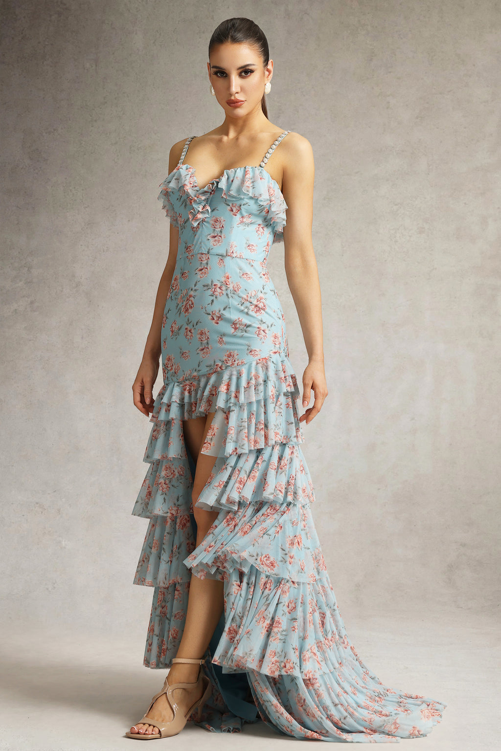 Haliy Floral Print Ruffle Maxi Dress	