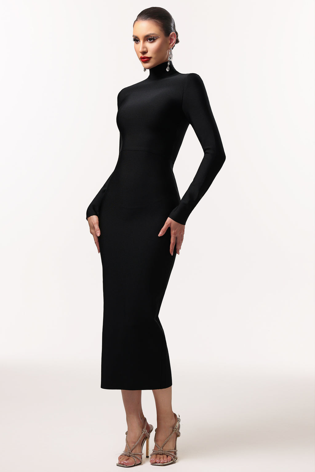 Easton Classic Contour High Neck Long Sleeve Bandage Maxi Dress	