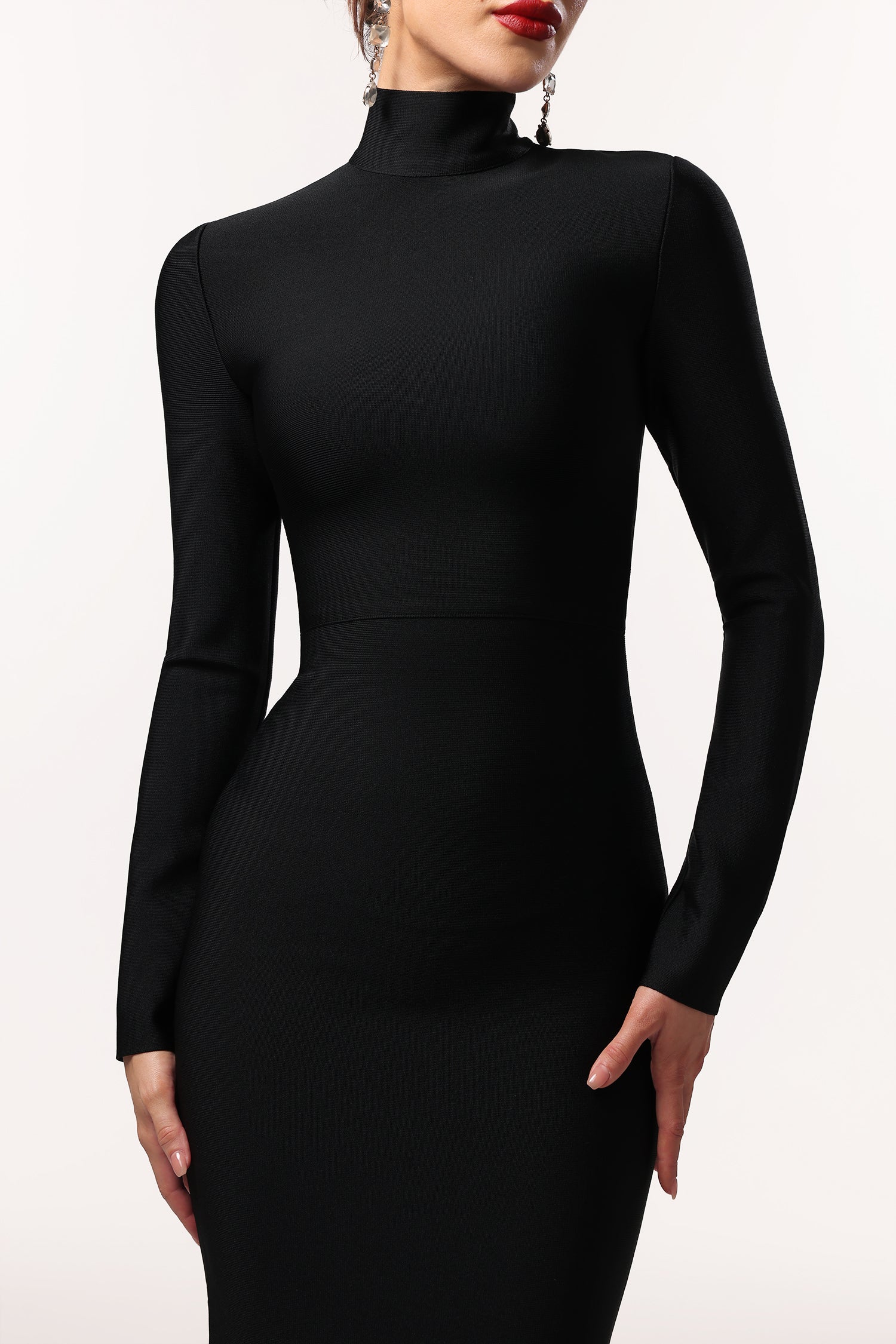 Easton Classic Contour High Neck Long Sleeve Bandage Maxi Dress	