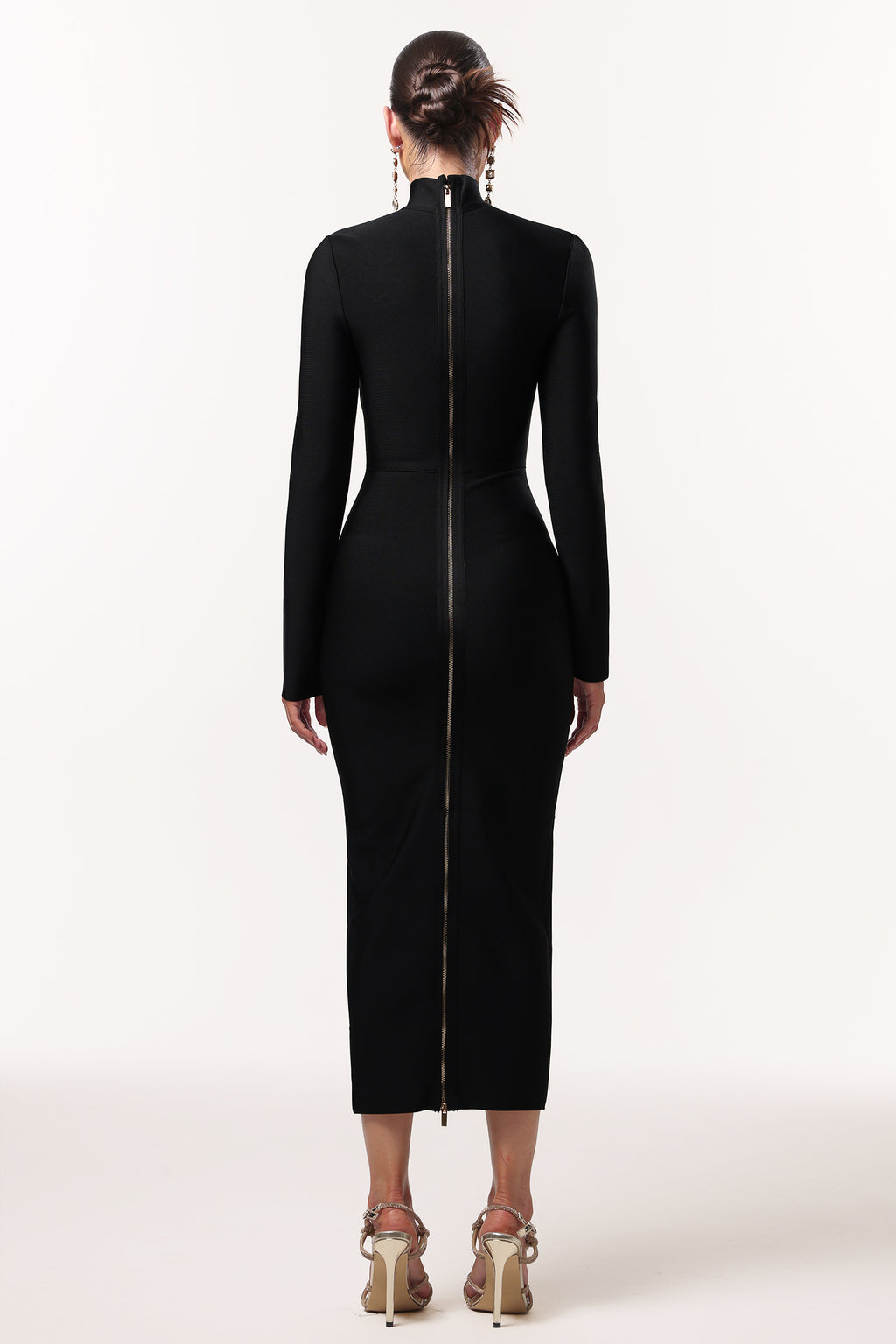 Easton Classic Contour High Neck Long Sleeve Bandage Maxi Dress	