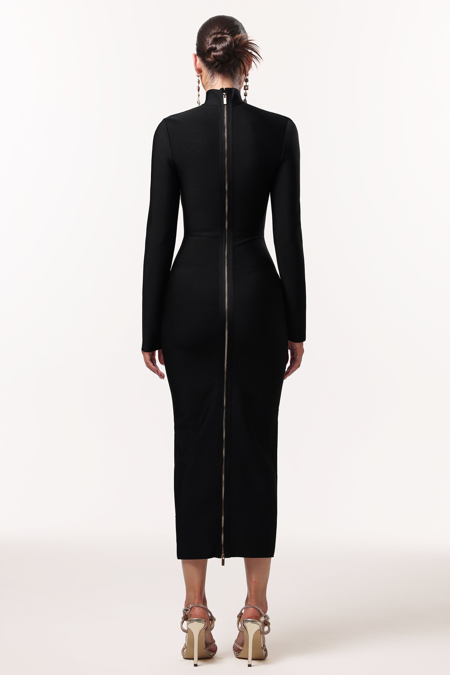Easton Classic Contour High Neck Long Sleeve Bandage Maxi Dress	