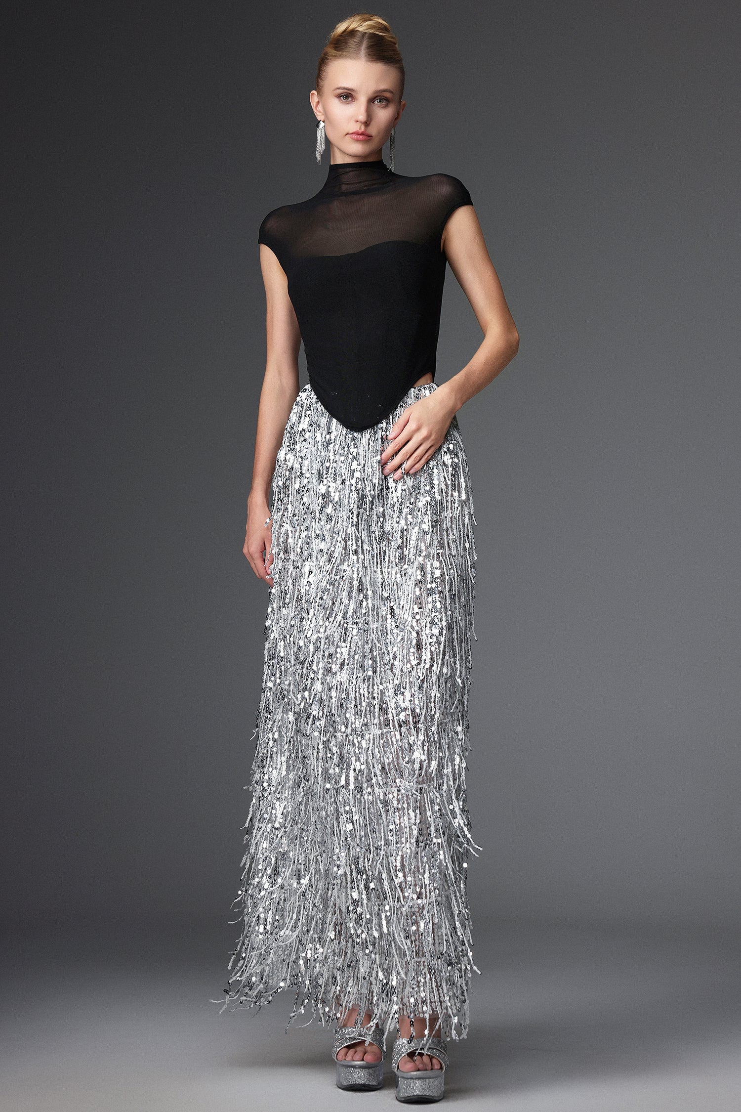 Glamorous Contour Corset Fringe Skirt Two Piece Set	