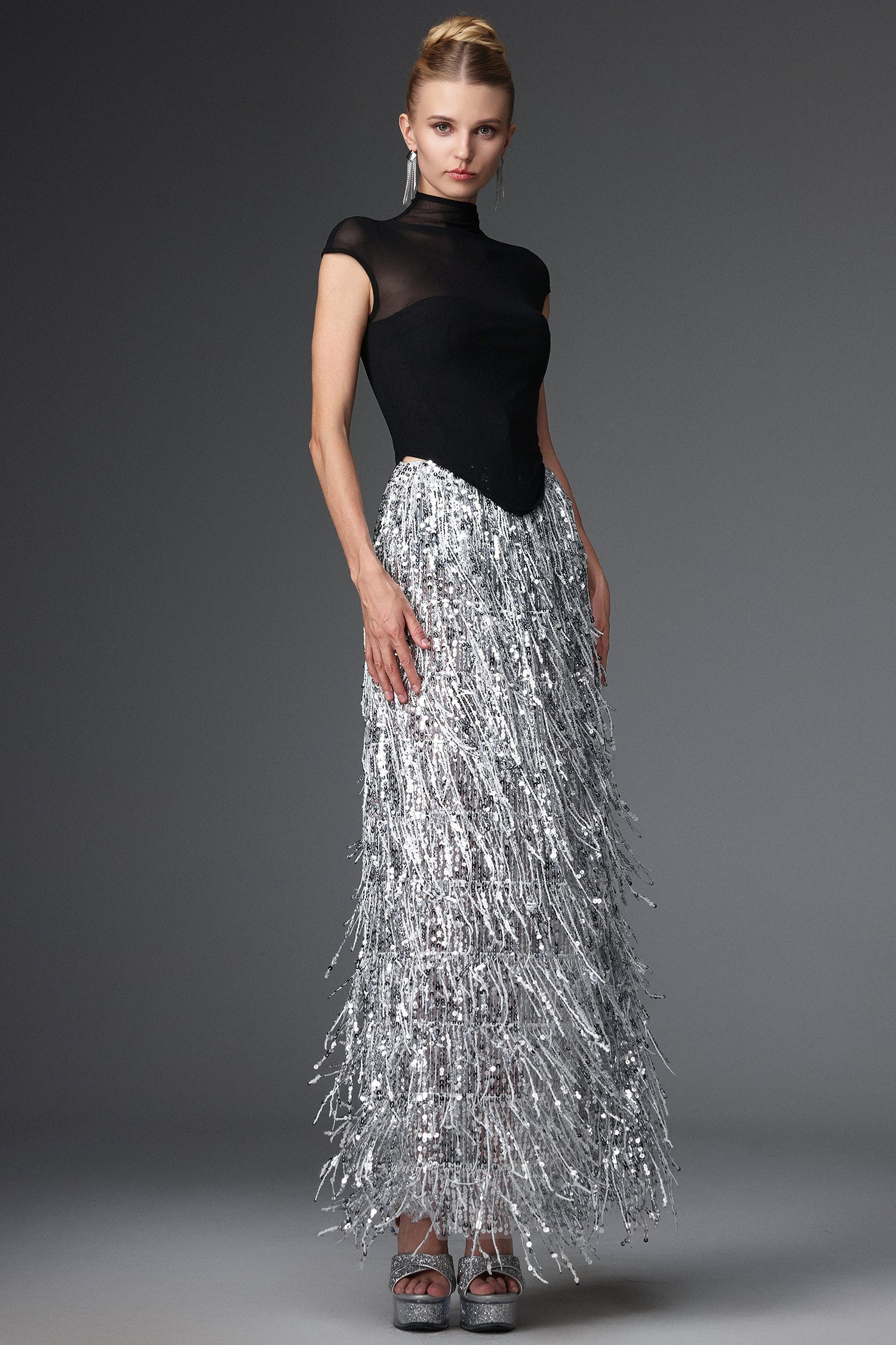 Glamorous Contour Corset Fringe Skirt Two Piece Set	