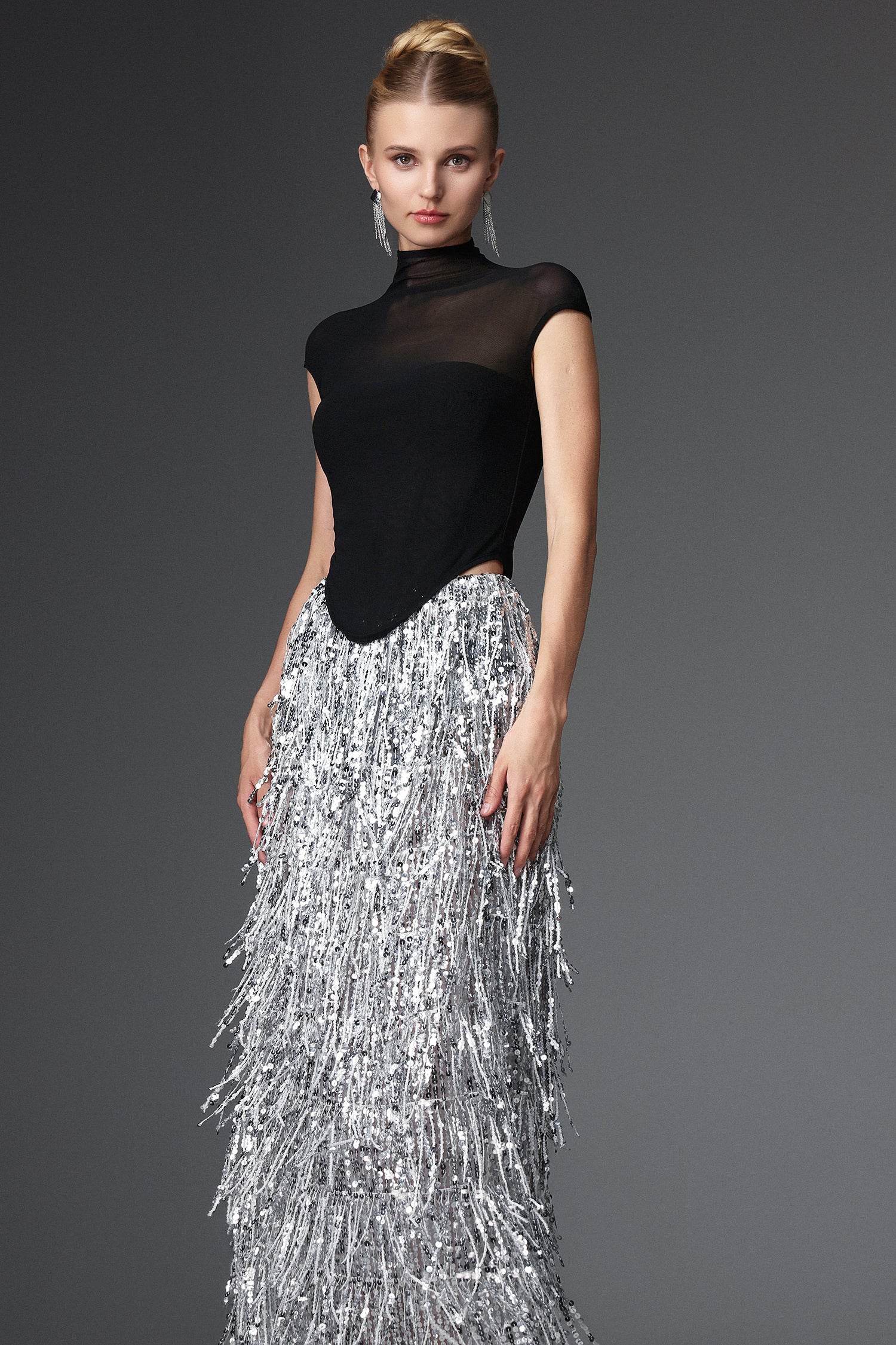 Glamorous Contour Corset Fringe Skirt Two Piece Set	