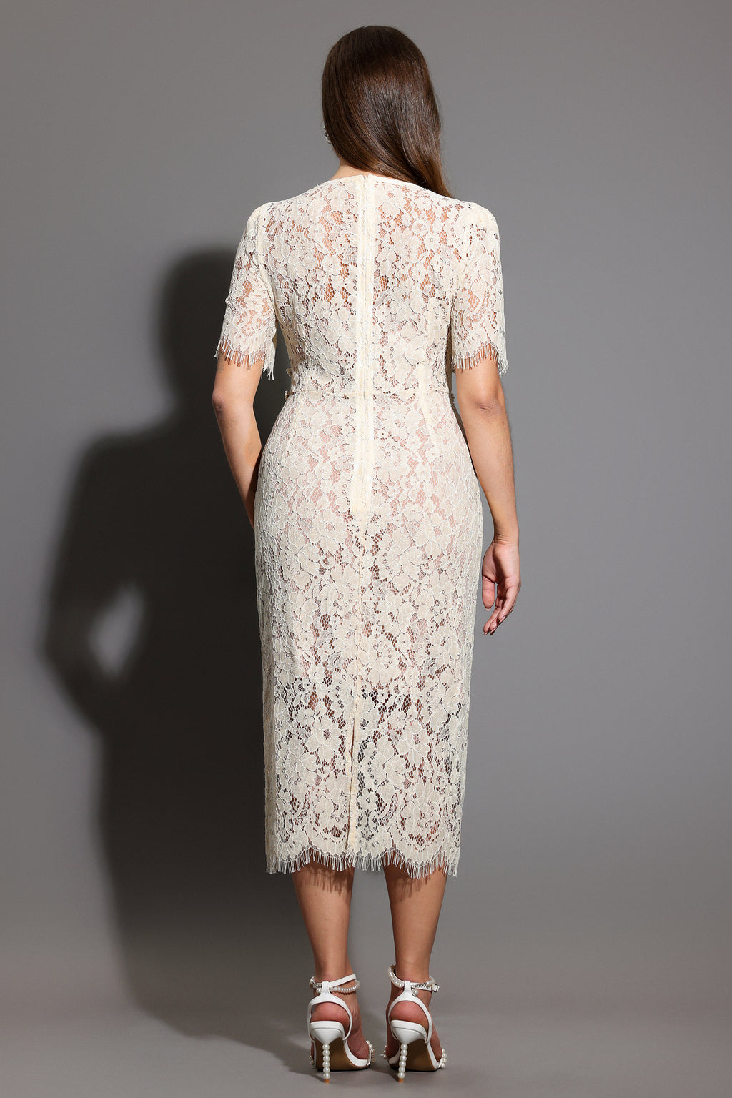 Maisie V-Neck Short Sleeves Bowknot Lace Midi Dress	