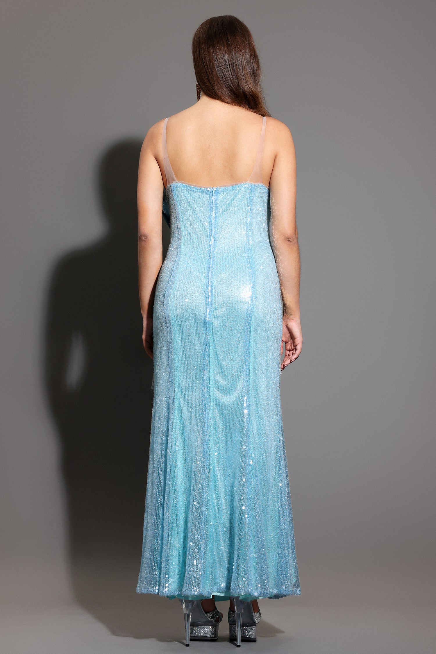 Kiwis Sleeveless Fish Tail Sequins Maxi Dress	