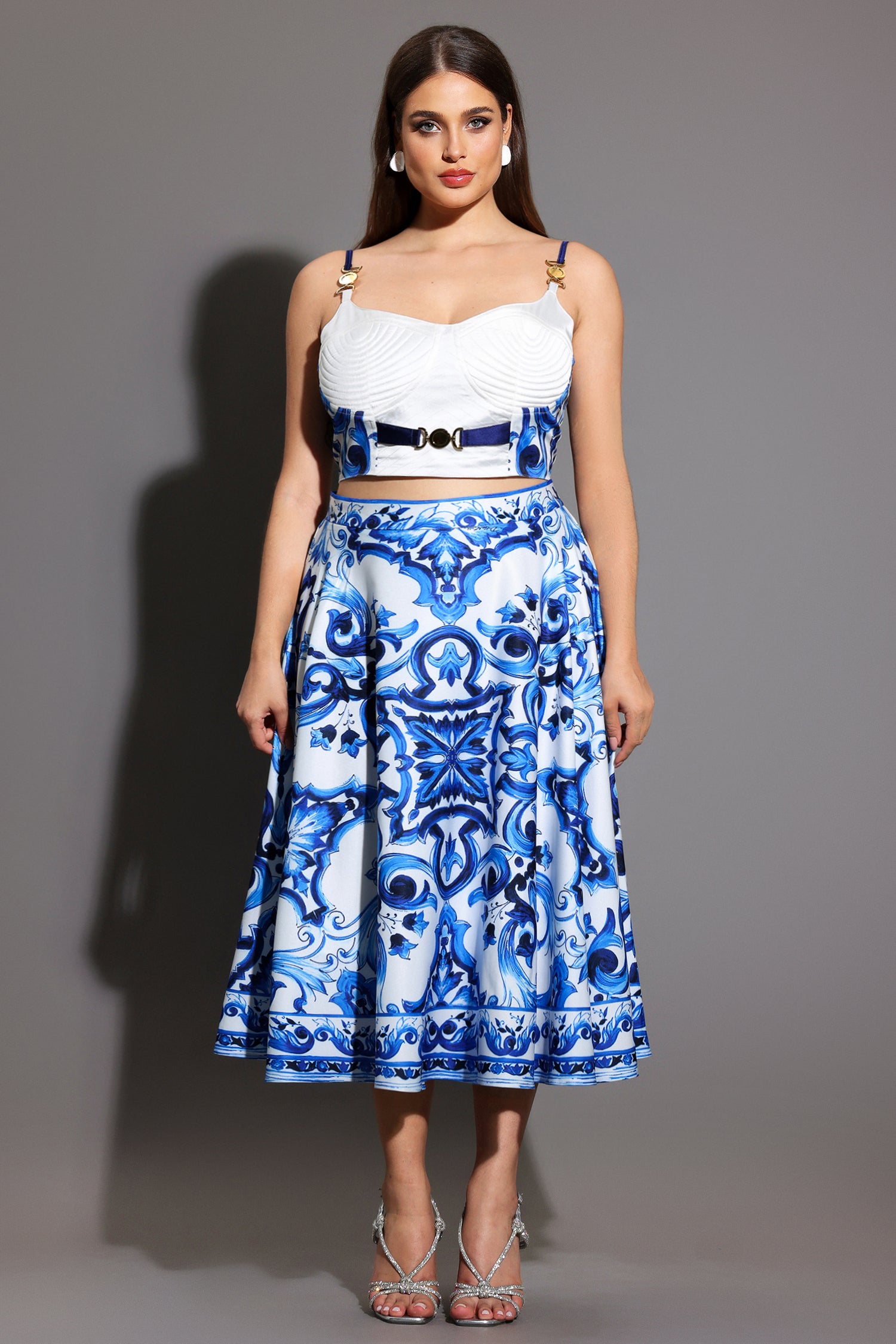 Kaona Halter Floral Printed Top And Skirt Two-Piece Set