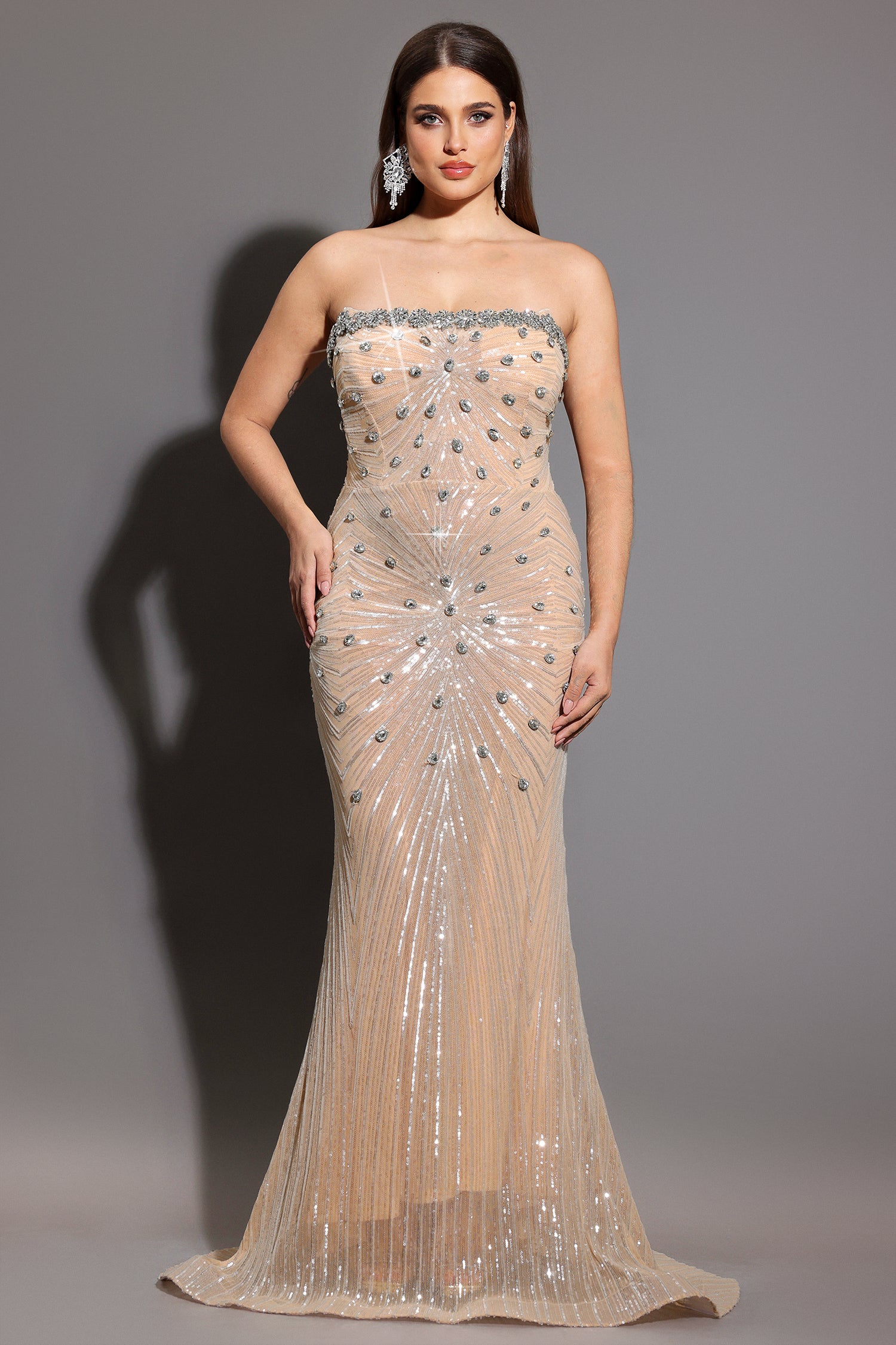 Kori Strapless Diamond Sequins Maxi Dress