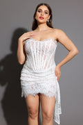 Rosel Asymmetric Lace Mini Dress - White	