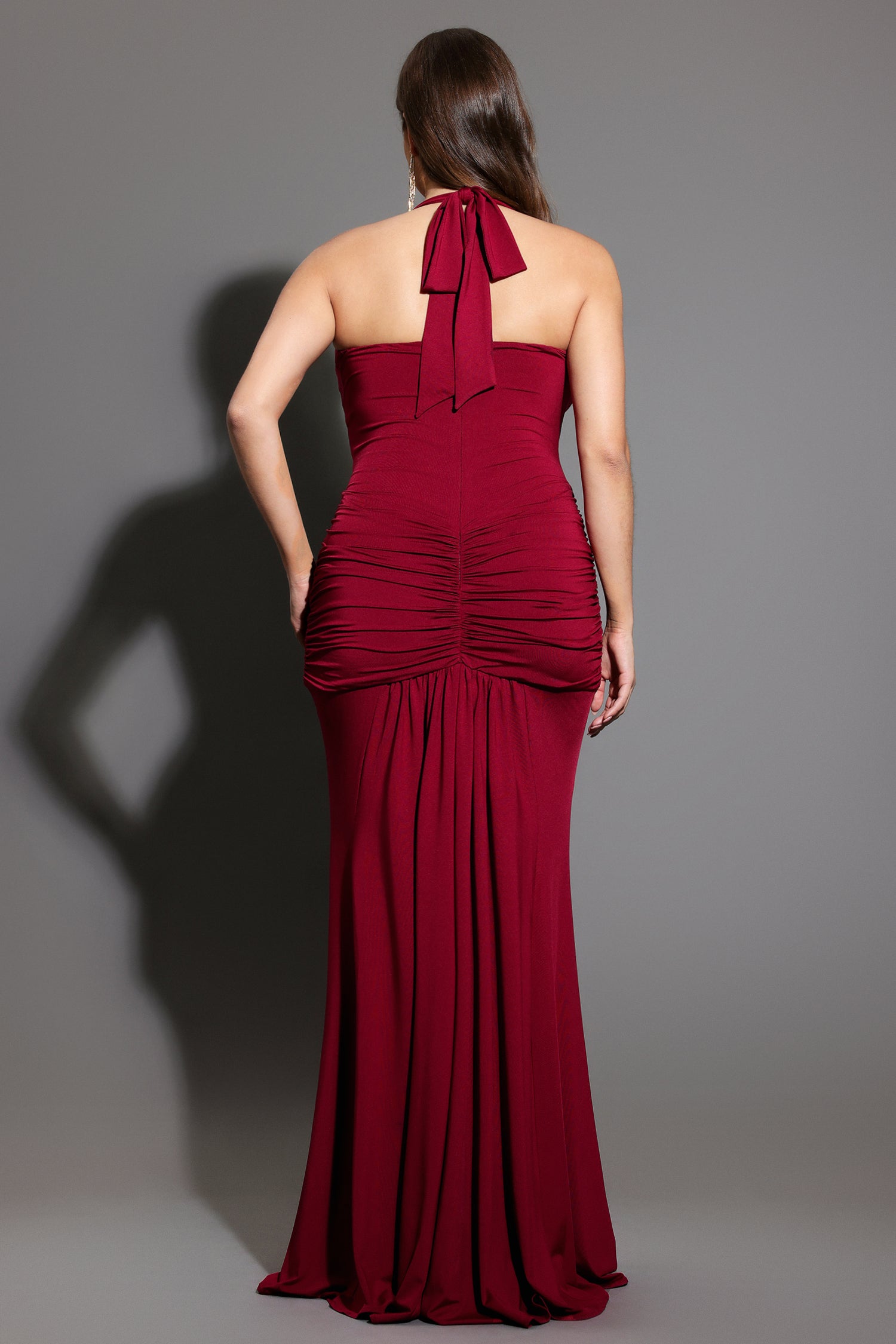 Elsie Halter Sleeveless V-Neck Wrinkles Maxi Dress	