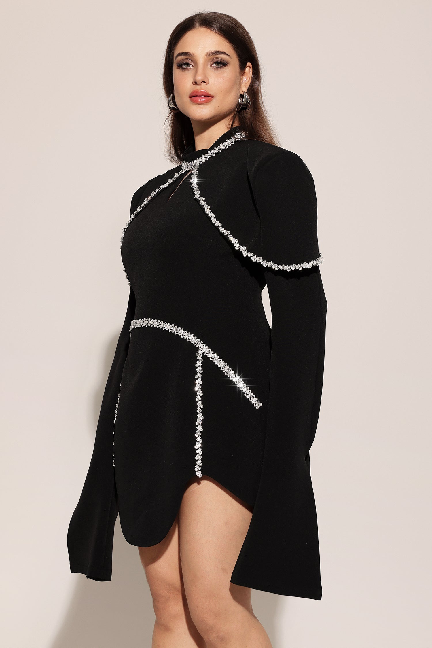 Teagan Long Sleeves High Neck Irregular Puff Sleeves Mini Dress	