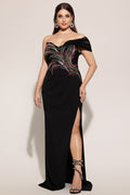 Stolen Strapless Sequin Embroidered Slit Bandage Maxi Dress	