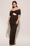 Kanre Off The Shoulder Hollow Out Fold Maxi Dress	