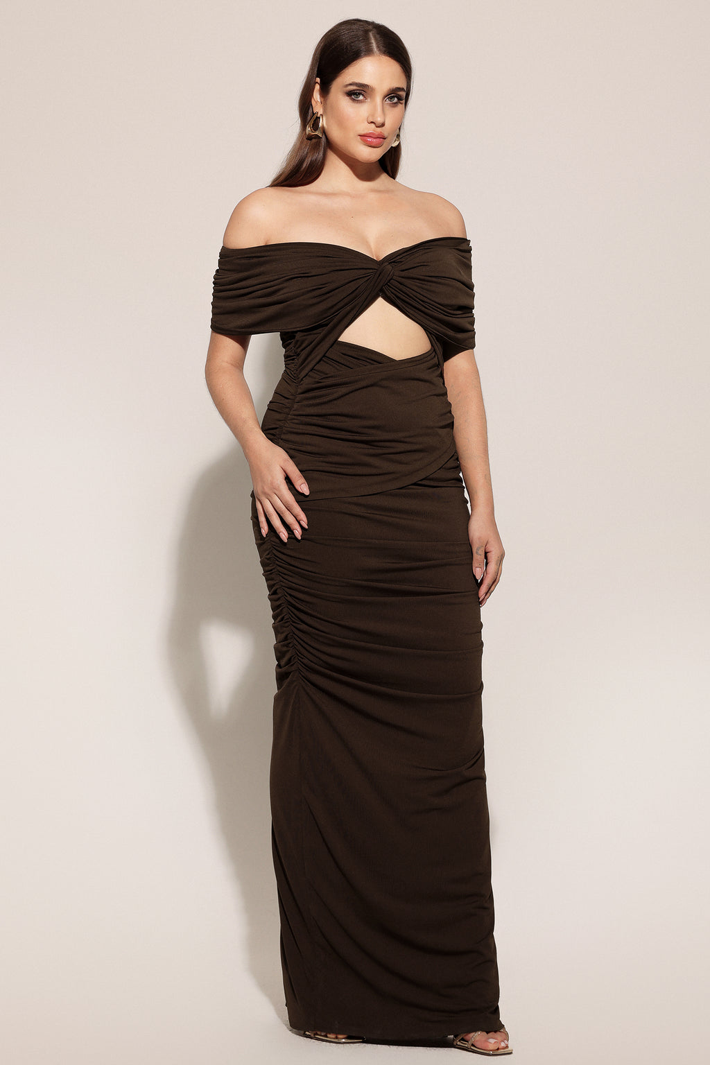 Kanre Off The Shoulder Hollow Out Fold Maxi Dress	