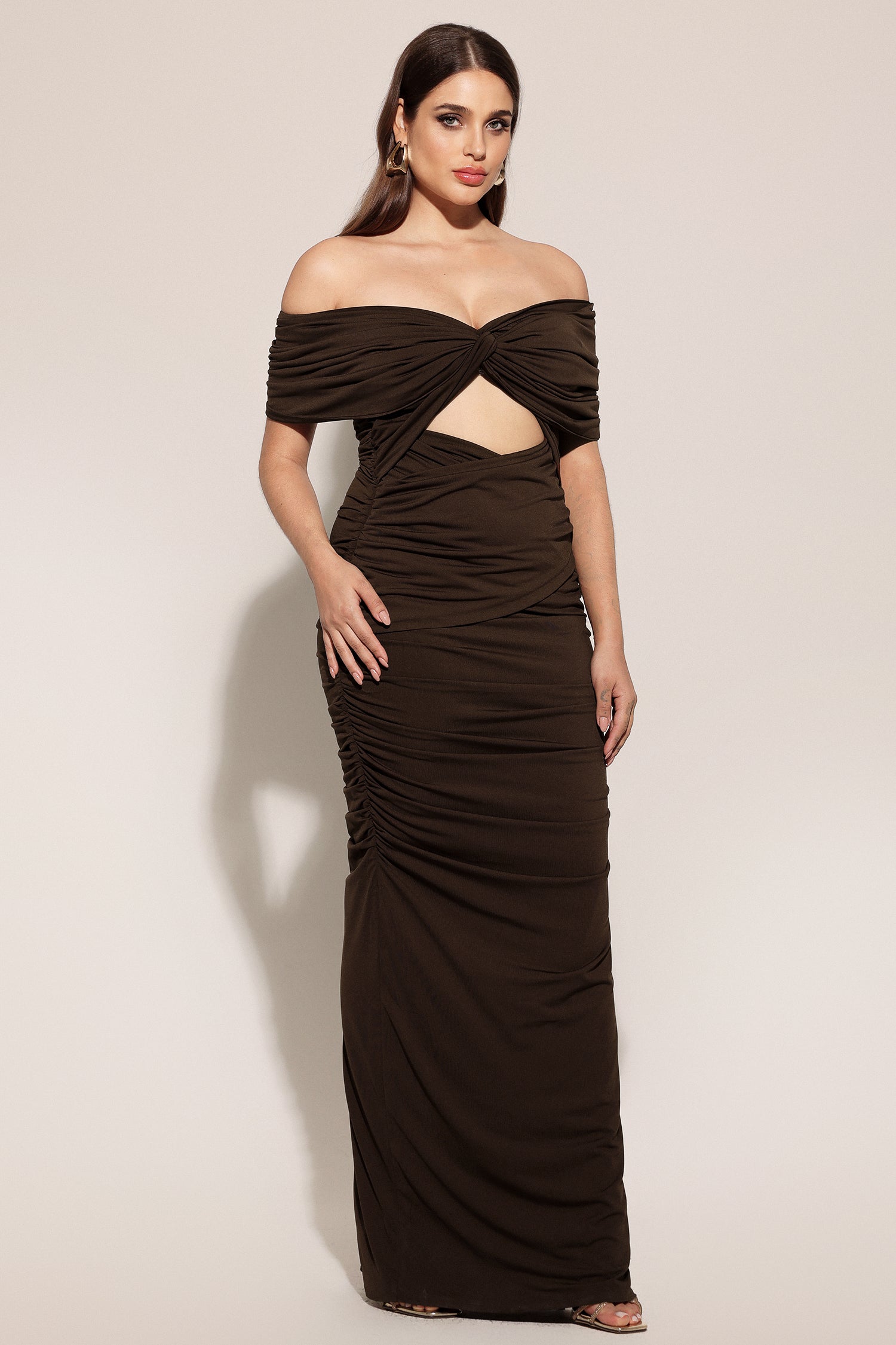 Kanre Off The Shoulder Hollow Out Fold Maxi Dress	