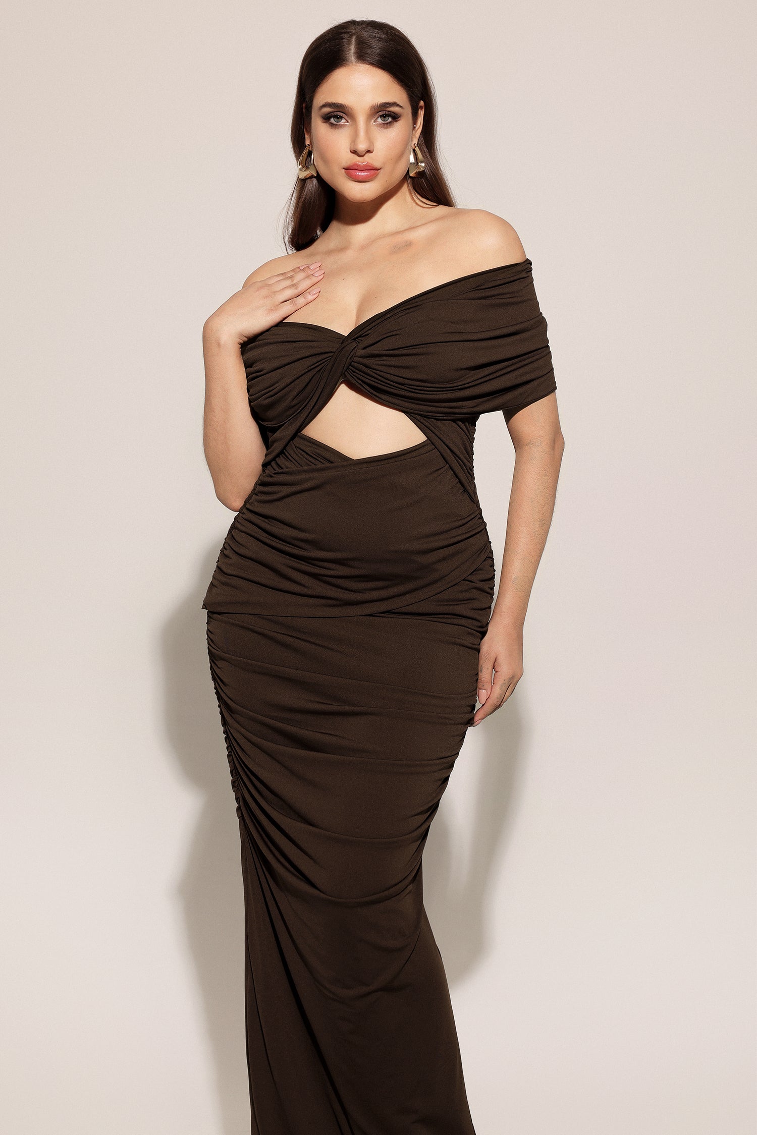 Kanre Off The Shoulder Hollow Out Fold Maxi Dress	