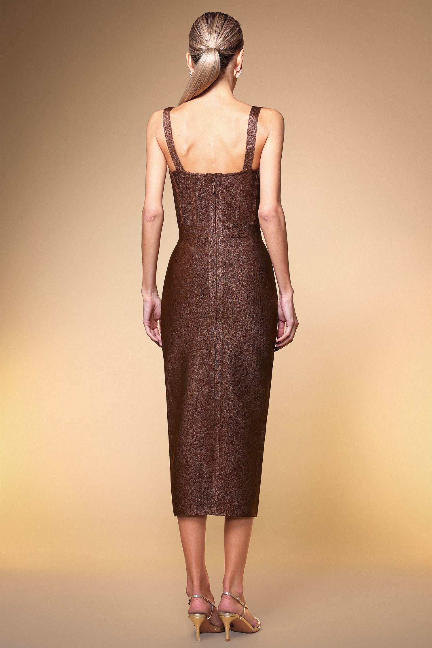 Ziriy Sleeveless V-Neck Bandage Brown Maxi Dress	