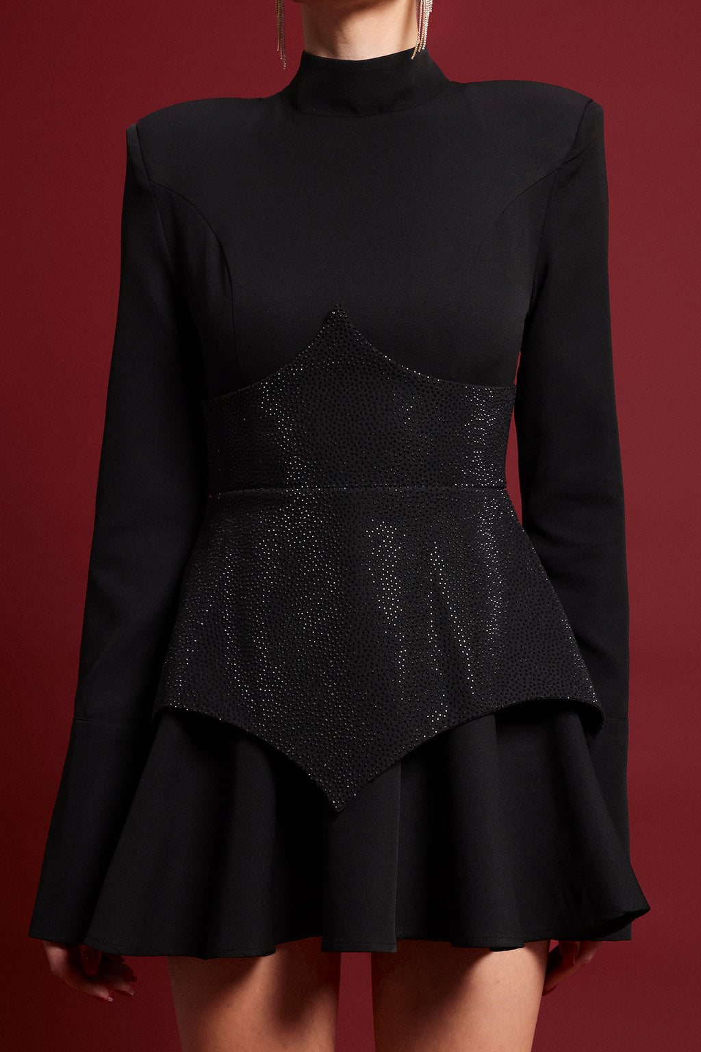 Tanria Classic Tailored Long Sleeve Crystal Mini Dress	