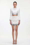 Derlyn Glamorous Tailored Long Sleeve Rhinestone Top and Skirt Set	