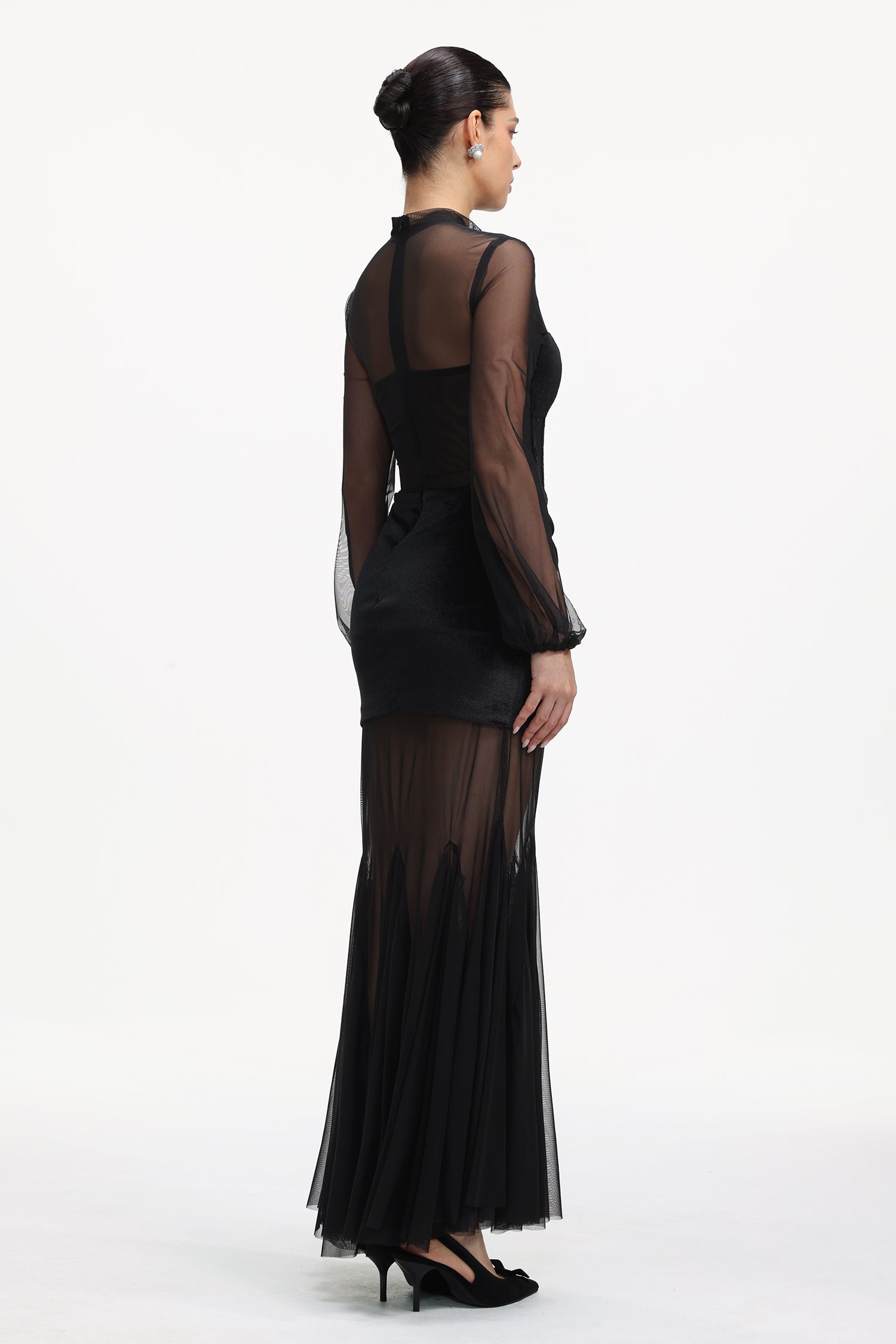 Molia Sexy Contour Long Sleeve Velvet Mesh Maxi Dress	