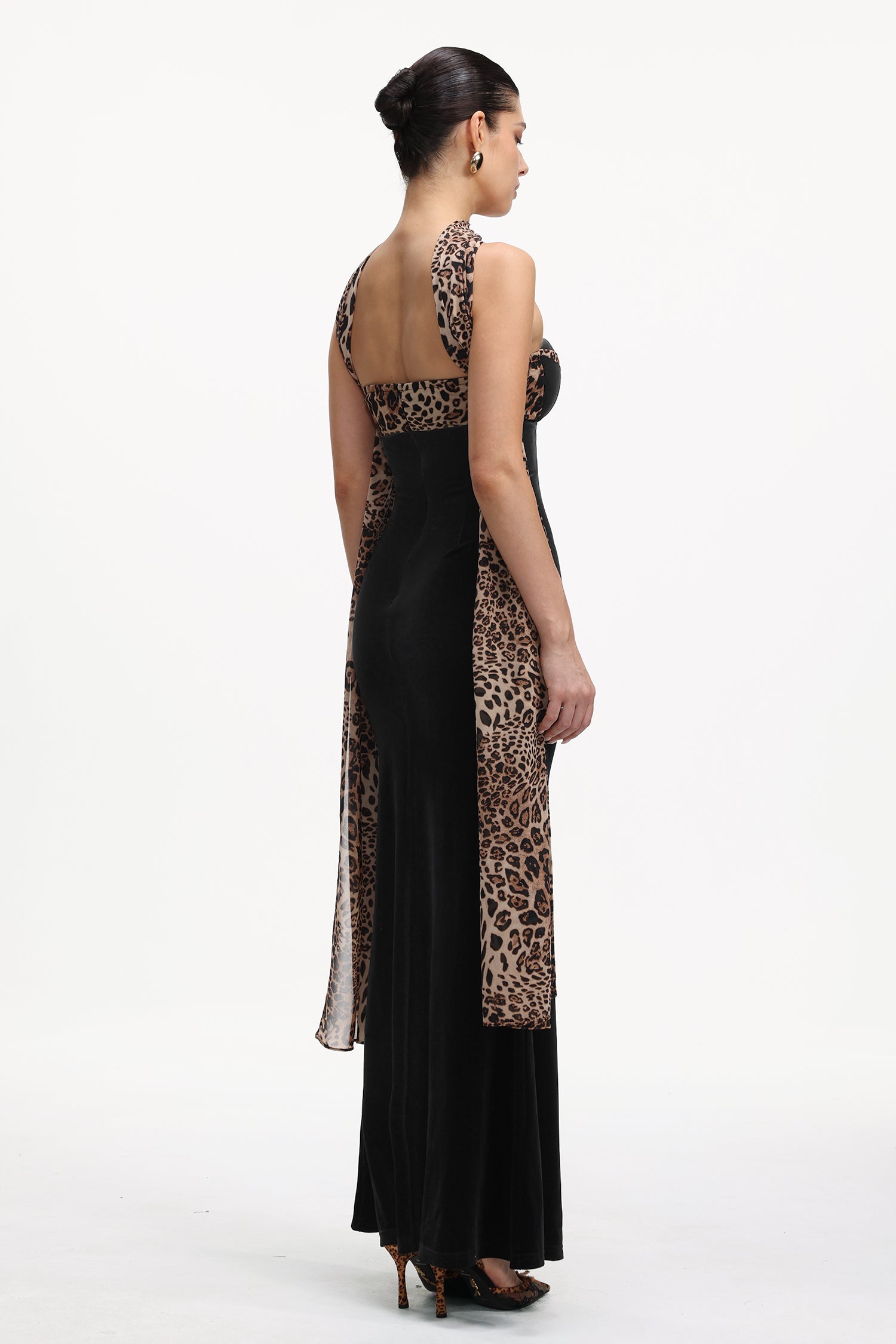 Kijin Chic Contour Strapless Leopard Print Velvet Maxi Dress	