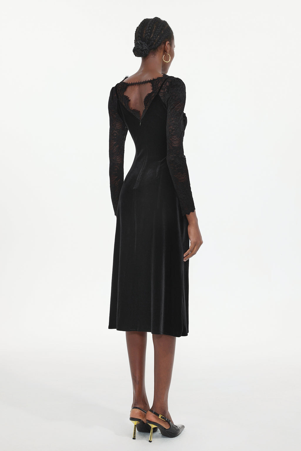 Gianna Elegant Contour Long Sleeve Lace Velvet Maxi Dress	
