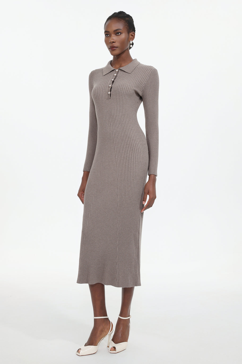 Dinah Elegant Contour Long Sleeve Knit Maxi Dress	