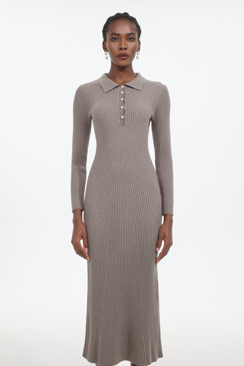 Dinah Elegant Contour Long Sleeve Knit Maxi Dress	