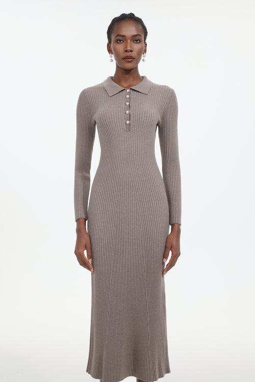 Dinah Elegant Contour Long Sleeve Knit Maxi Dress	