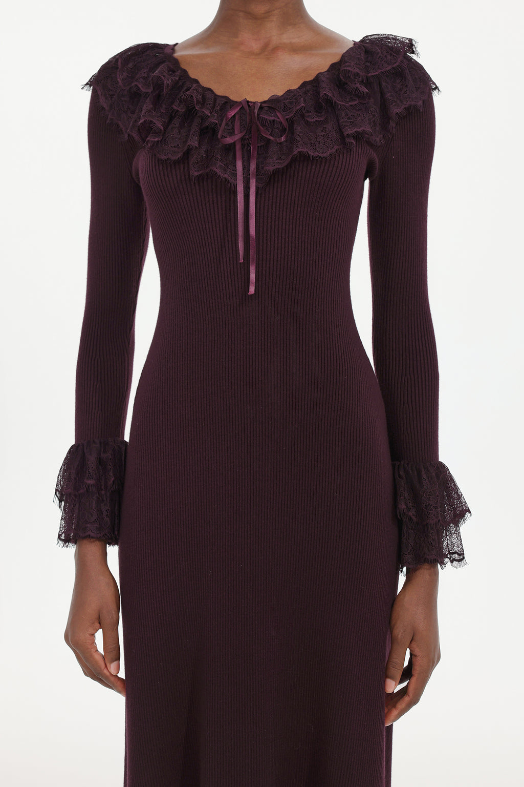 Darja Romantic Flowy Long Sleeve Lace Knit Midi Dress	