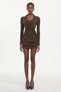 Elleri Elegant Contour Long Sleeve Twist Knit Mini Dress	