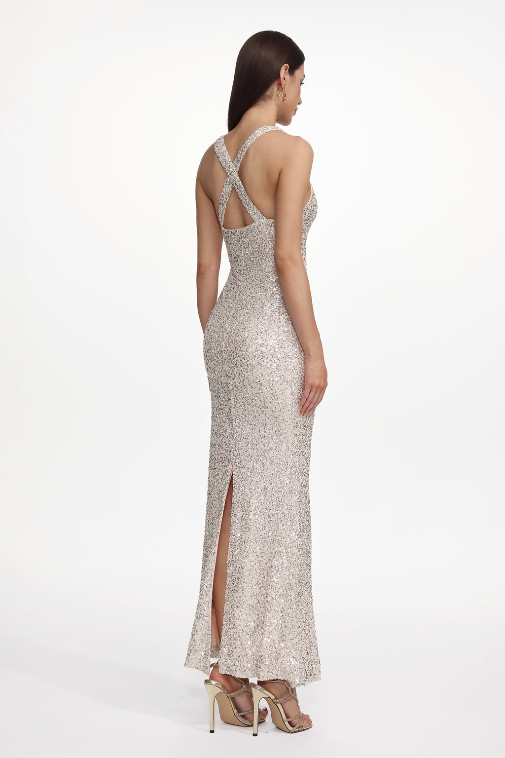 Kavaza Elegant Contour Sleeveless Cut Out Sequin Maxi Dress	