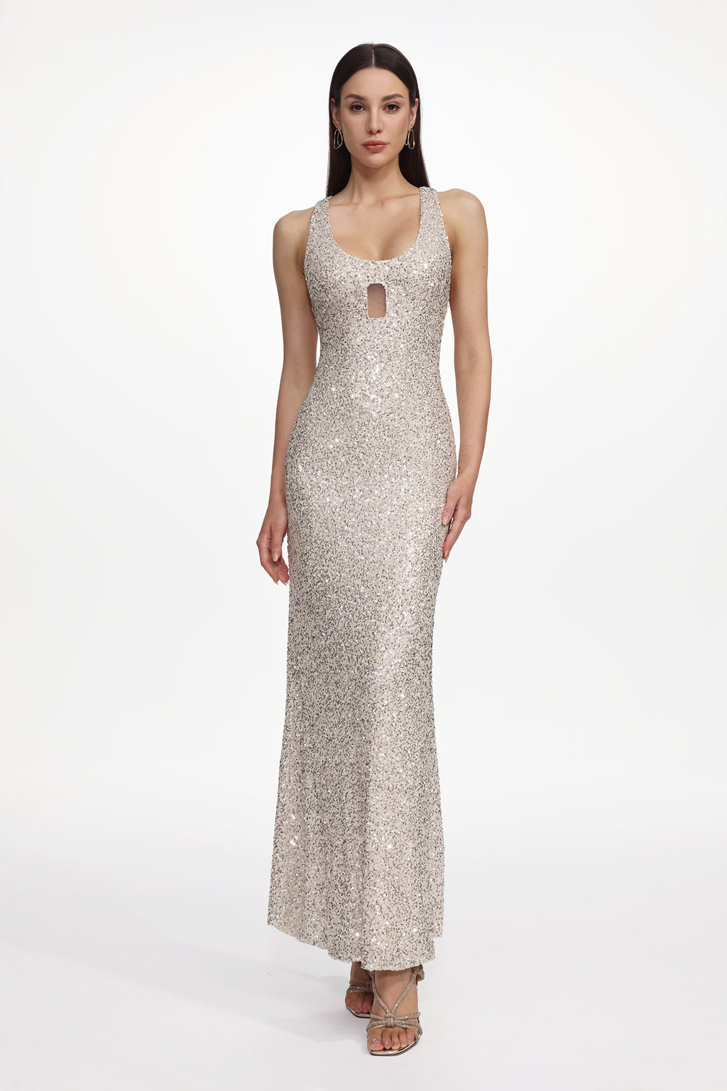 Kavaza Elegant Contour Sleeveless Cut Out Sequin Maxi Dress	
