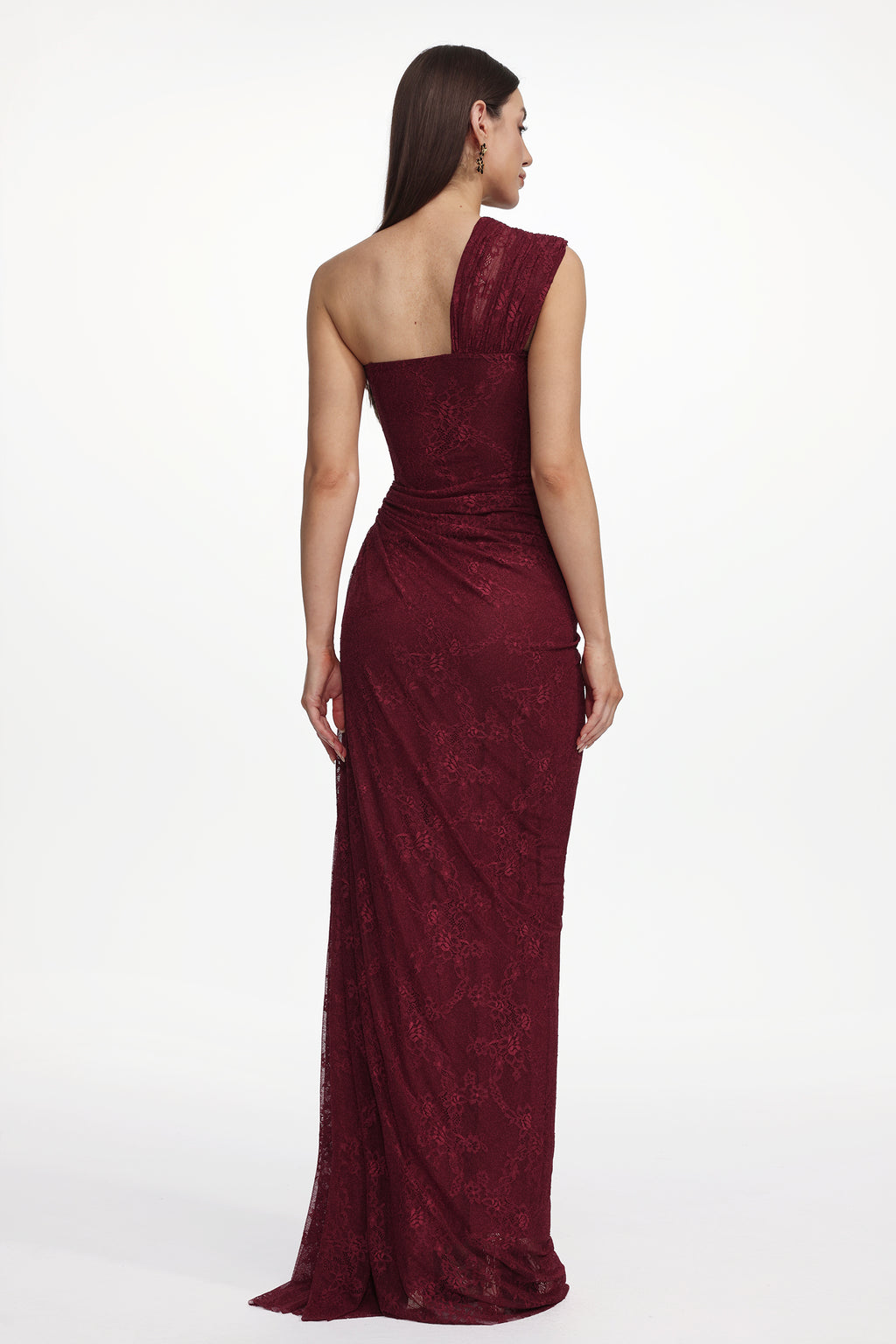Finch Romantic Contour Sleeveless Ruched Lace Knit Maxi Dress	