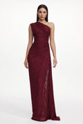 Finch Romantic Contour Sleeveless Ruched Lace Knit Maxi Dress	