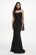 Lucifa Elegant Contour Strapless Scarf Ruched Bandage Maxi Dress	