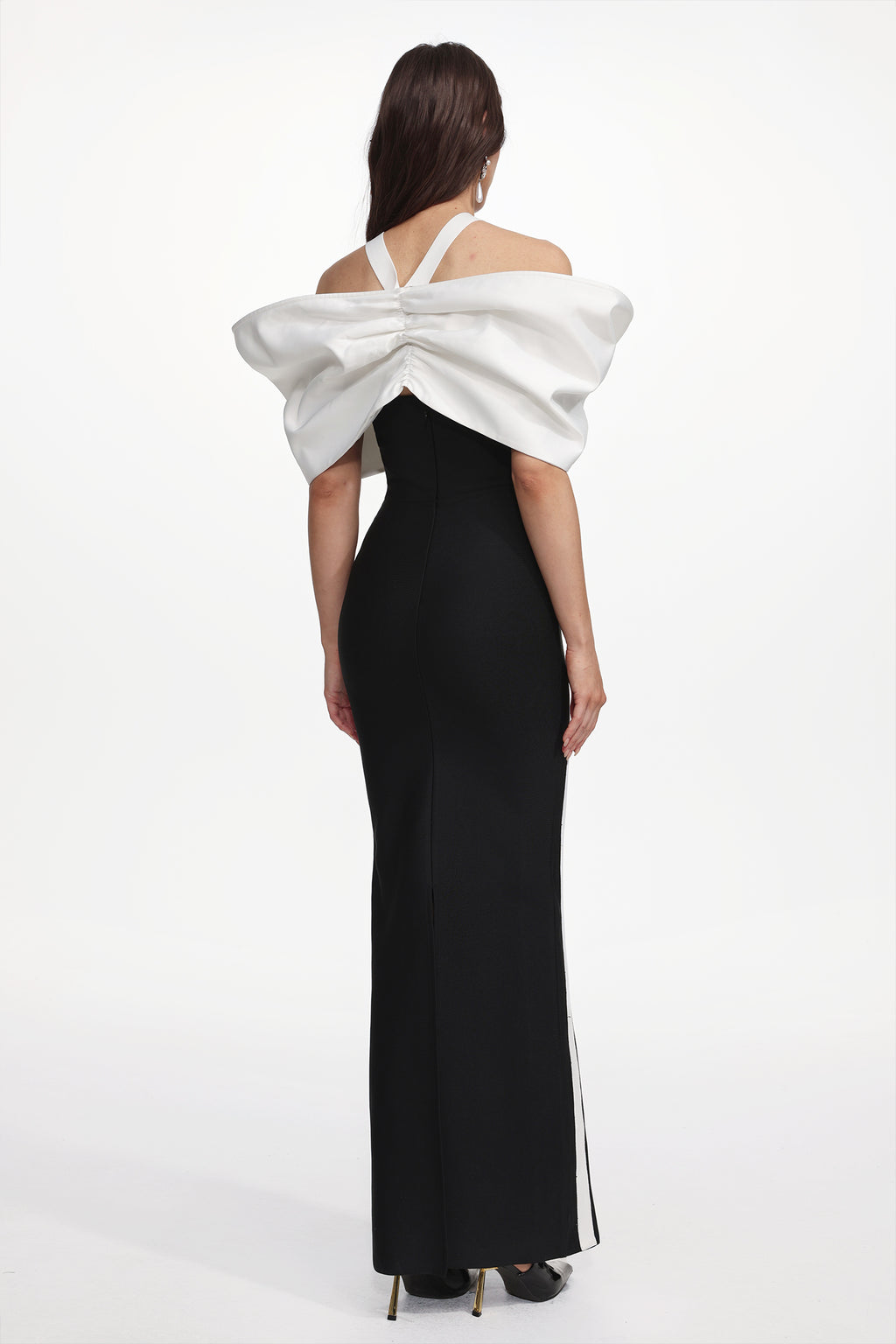 Elegant Contour Halter Bow Contrast Bandage Maxi Dress	